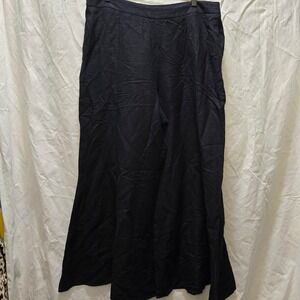 Anthropologie Black Linen Viscose Wide Leg Flare Pants Size 16